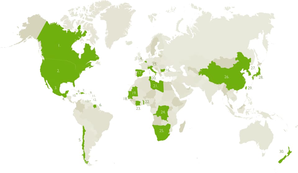 Mapa con los destinos de exportación de Ingenio La Unión